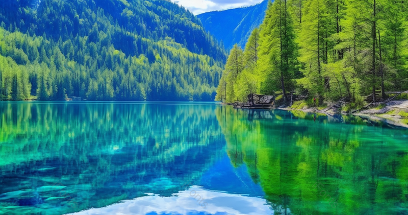 大自然中绿色的树林湖面的倒影,高清,摄影图,摄影图片,图片大全,摄影图免费下载